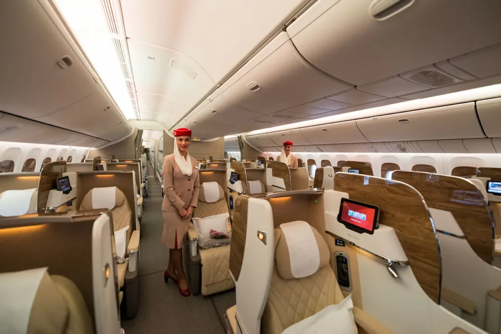 Emirates business class offers staggered seating configurations