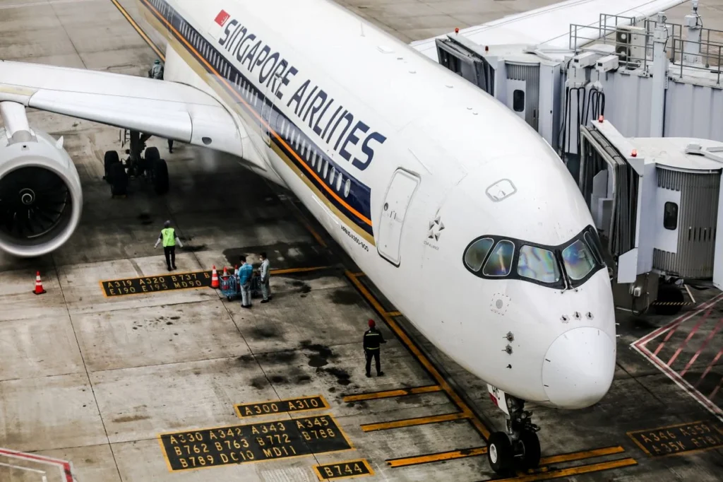 Passengers boarding a Singapore Airlines flight