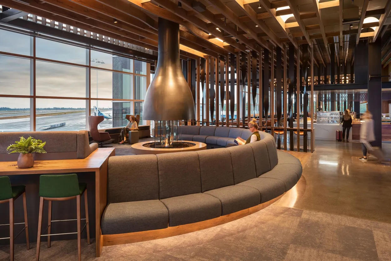 Inside the Alaska Airlines lounge at Seattle, one of the perks of flying first class on longer routes