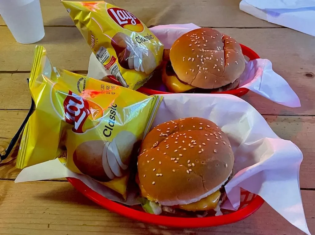 Shooting Star Saloon lays and burger