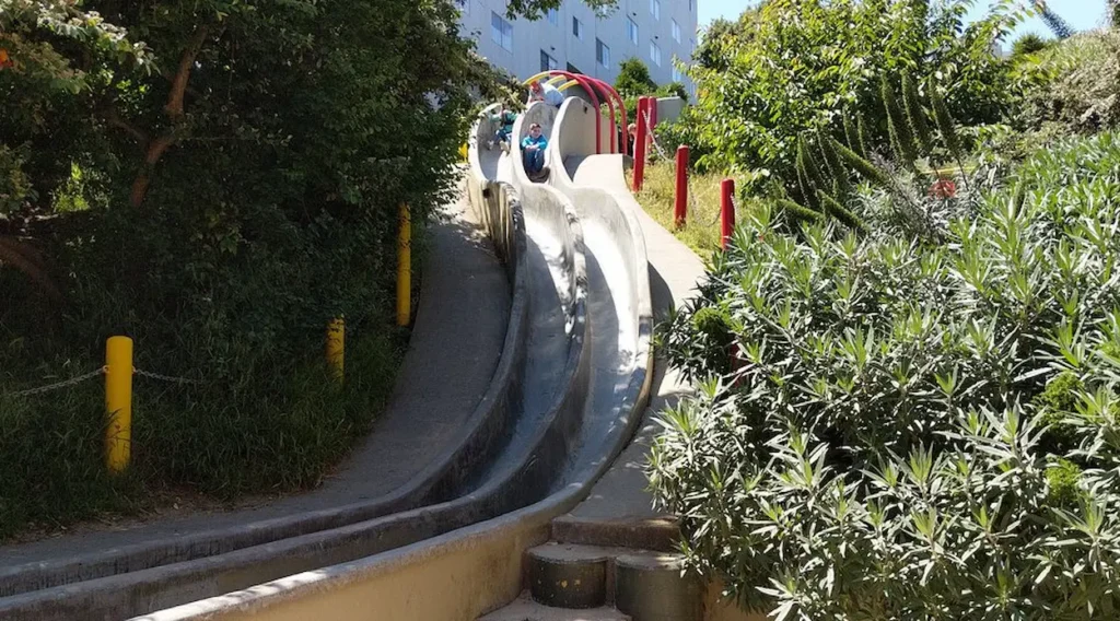 Steep concrete slides at Seward Street Slides