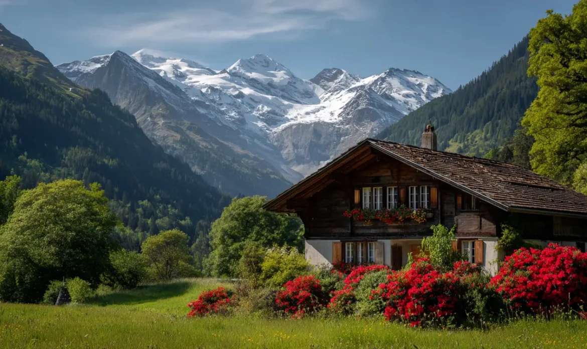 Swiss Alps chalet with mountain views