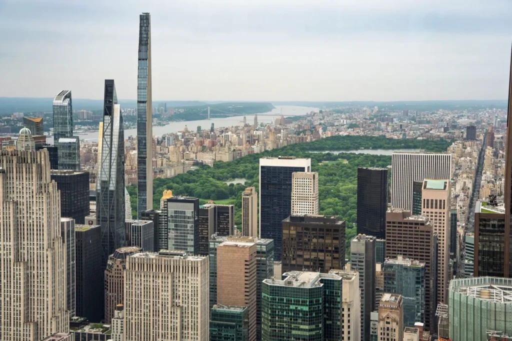 Aerial view of the New York City skyline and Central Park