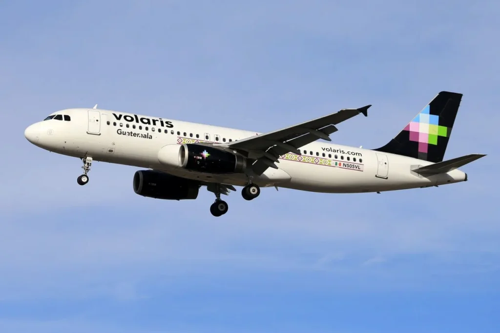 Volaris Guatemala Airbus A320 registration N505VL on final landing approach with gear down