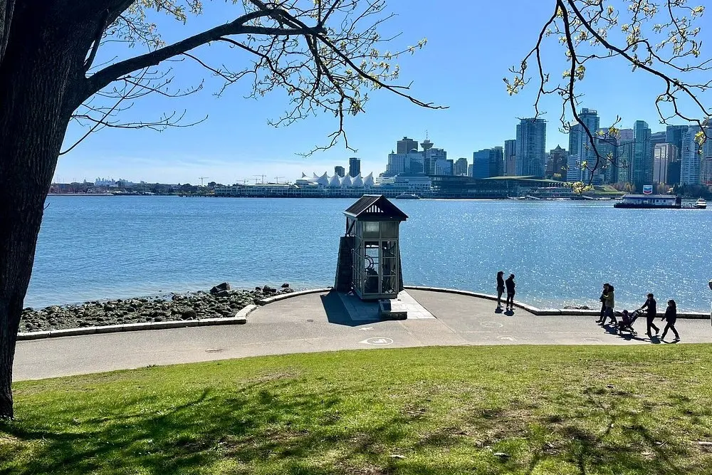 A waterfront path at Stanley Park with views of downtown Vancouver.