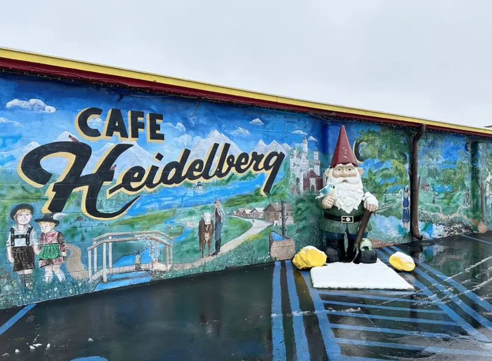 Outside mural and gnome