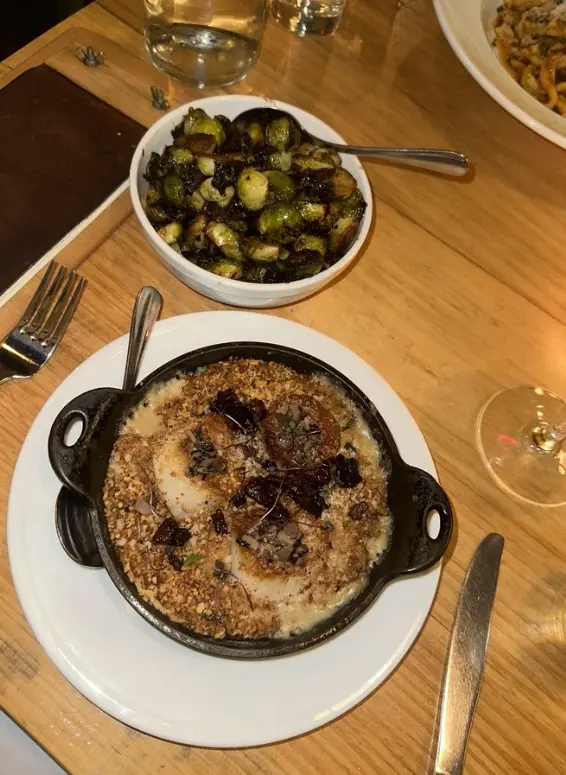 Scallops, Brussel sprouts and pasta