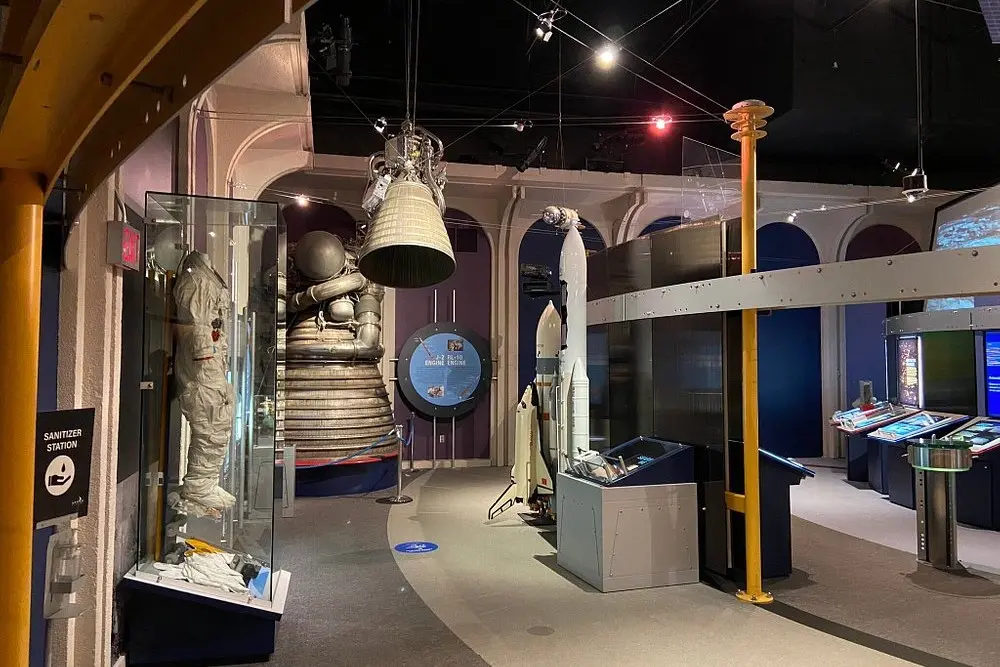 Space exhibits and astronaut displays at the HR MacMillan Space Centre.