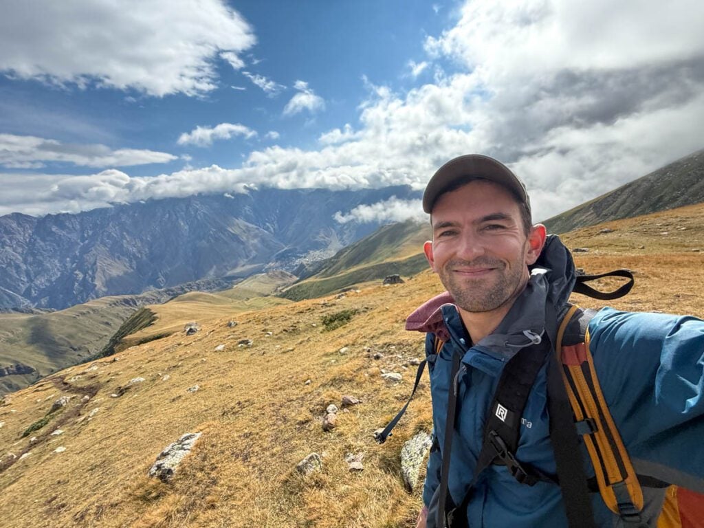 My photo of me hiking in the Caucasus Mountains in Georgia last September