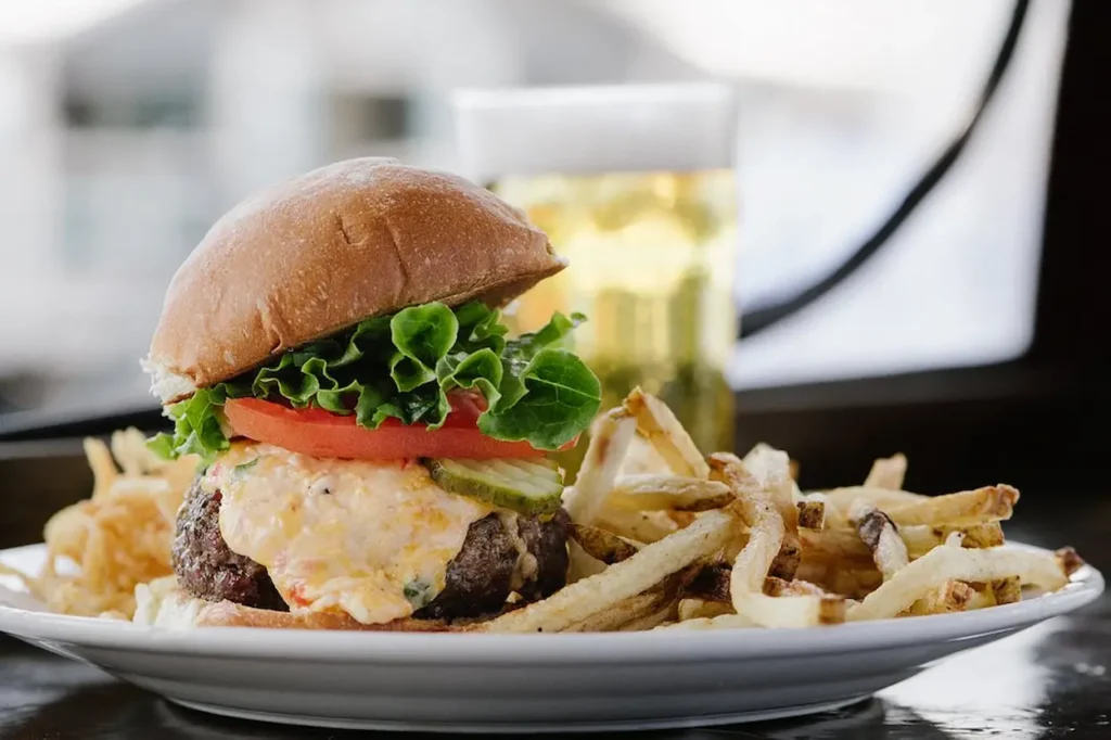 Burgers and fries at Poe's Tavern