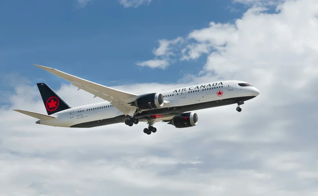 An Air Canada Boeing 787-9 Dreamliner landing on a runway