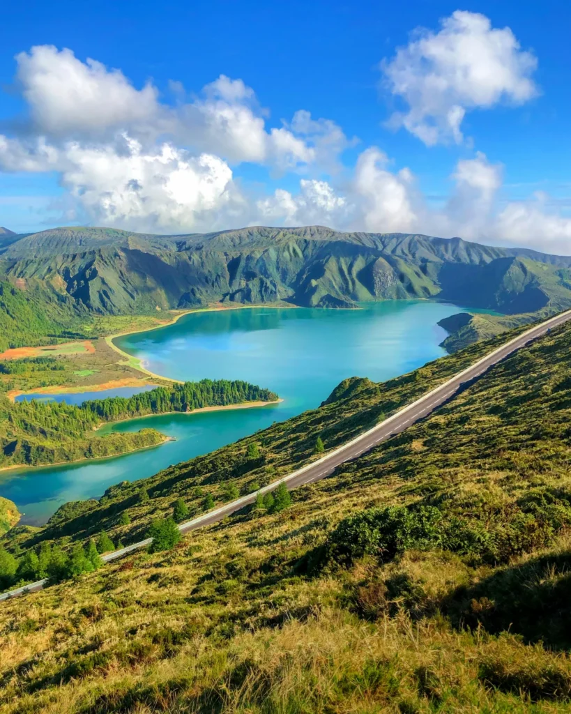 Turquoise volcanic crater lake Lagoa do Fogo on São Miguel Island in the Azores, Portugal