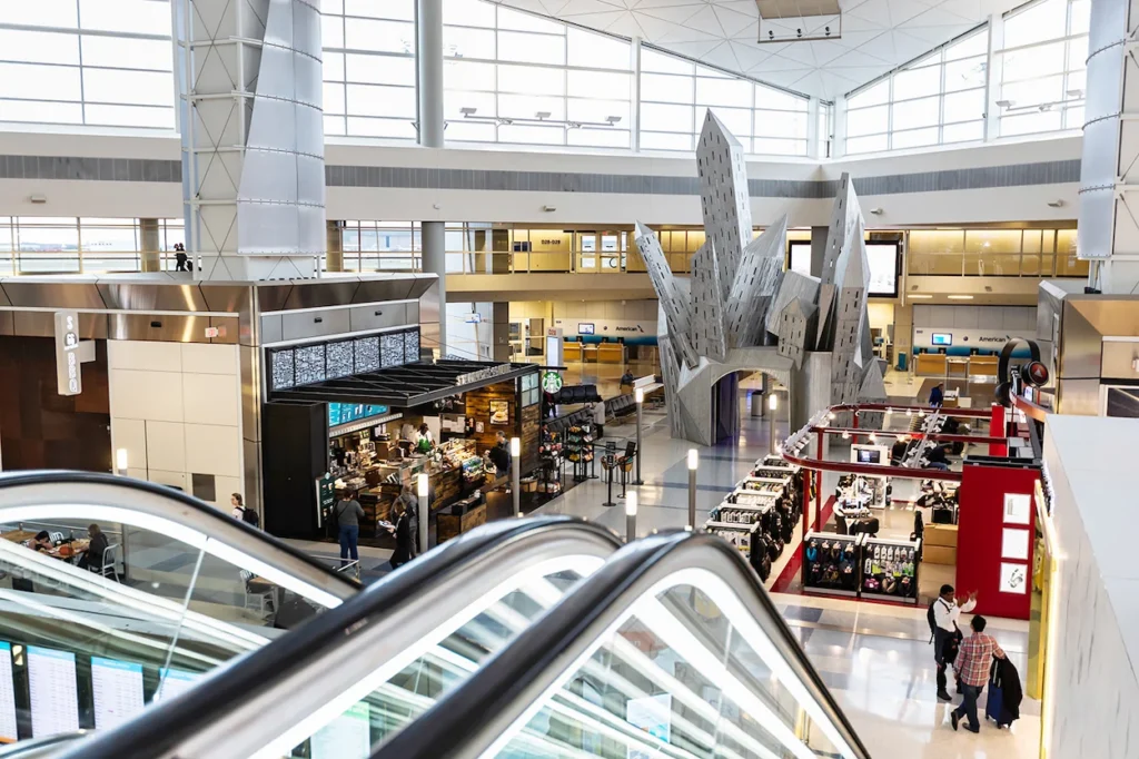 The architectural crystal castle sculpture inside DFW Airport Terminal D