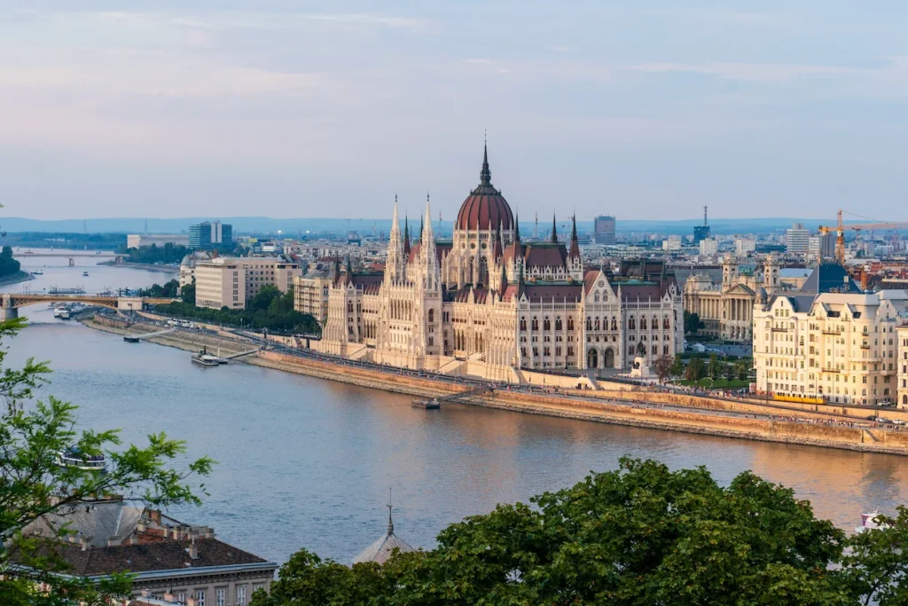 Hungarian Parliament Building on the edge of the Danube River in Budapest