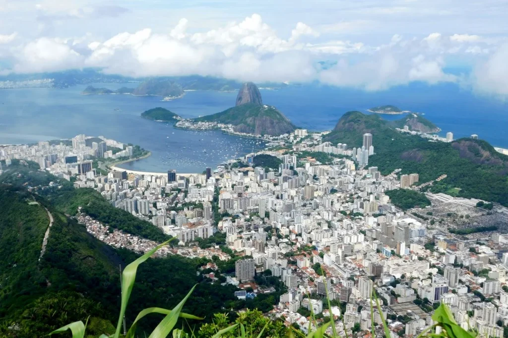 Aerial view of Rio de Janeiro and Sugarloaf Mountain in Brazil