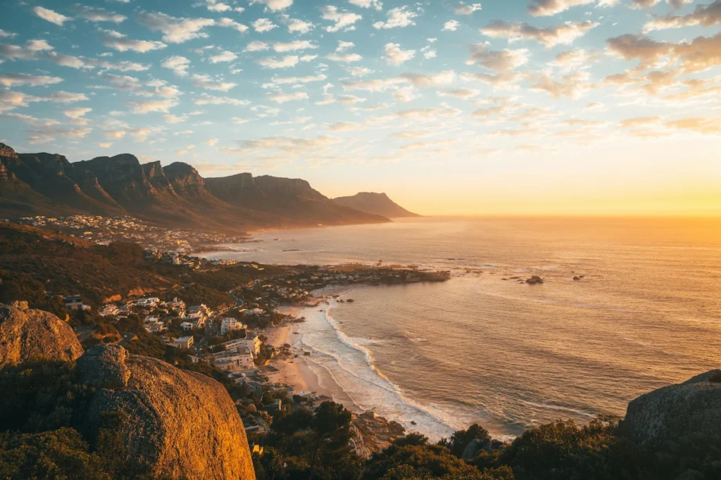 Twelve Apostles mountain range and Camps Bay at sunset