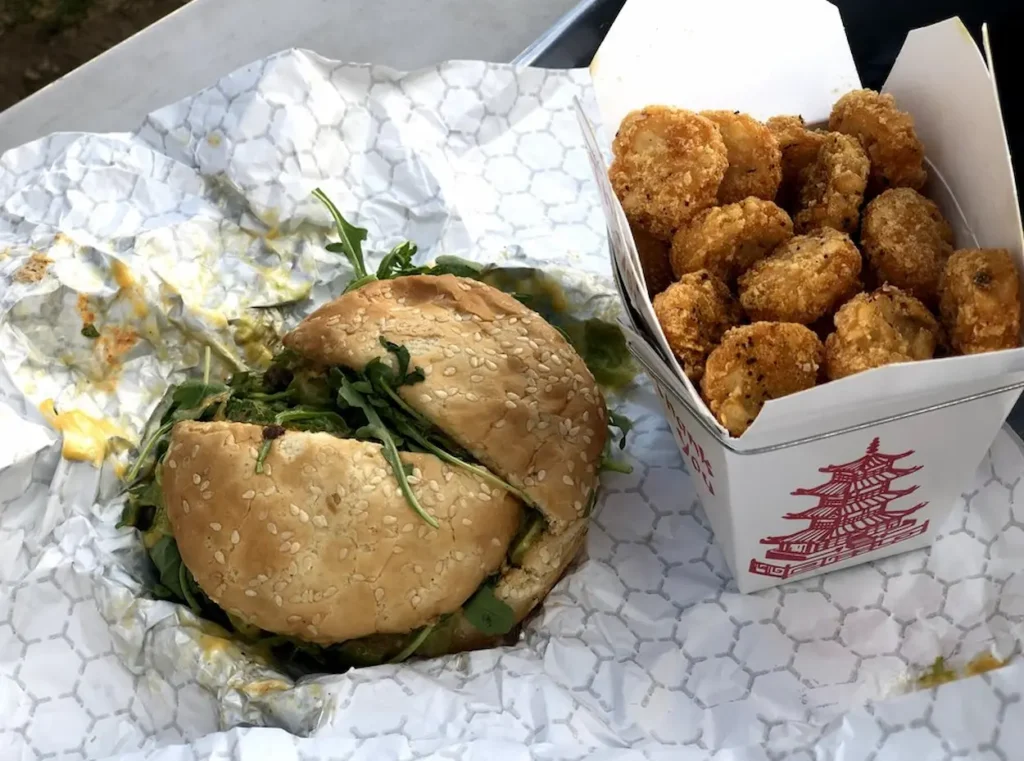 Heisen Bison Burger with tater tots