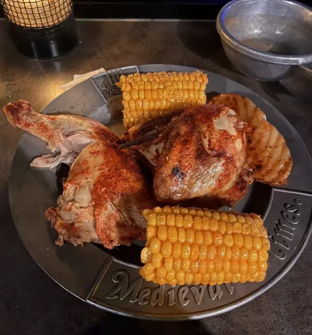 1/2 Chicken, corn, potato.