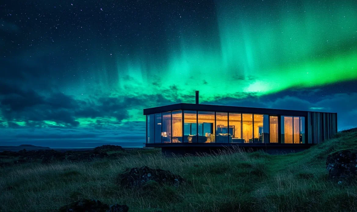 Beautiful northern lights lodge in Iceland
