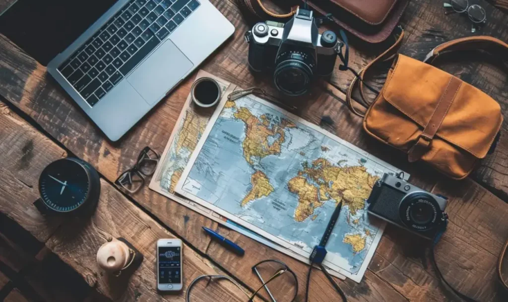 Travel essentials on a table