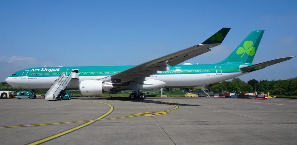 An Aer Lingus passenger airplane parked on the tarmac
