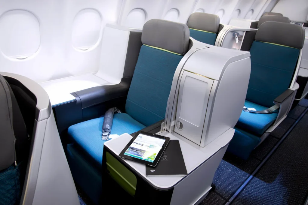 Empty rows of Aer Lingus business class seats