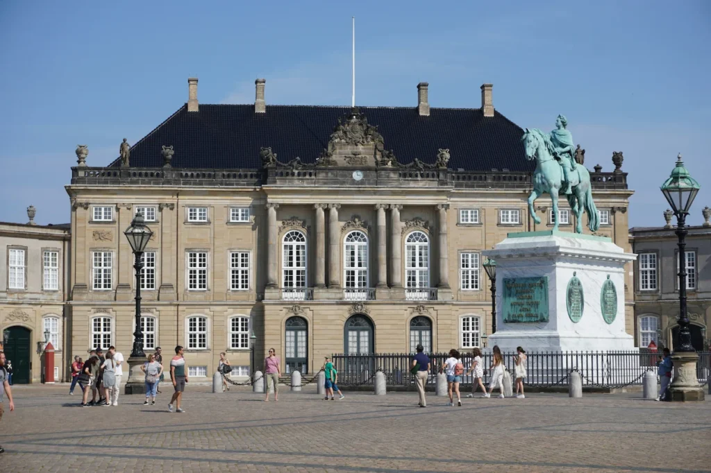 The Equestrian Statue of Frederick V in front of Amalienborg Palace in Copenhagen