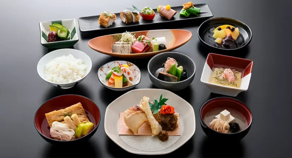 ANA First Class multi-dish Japanese meal