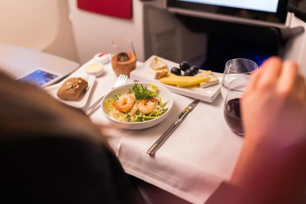 Austrian Airlines business class meal prepared by DO&CO flying chefs
