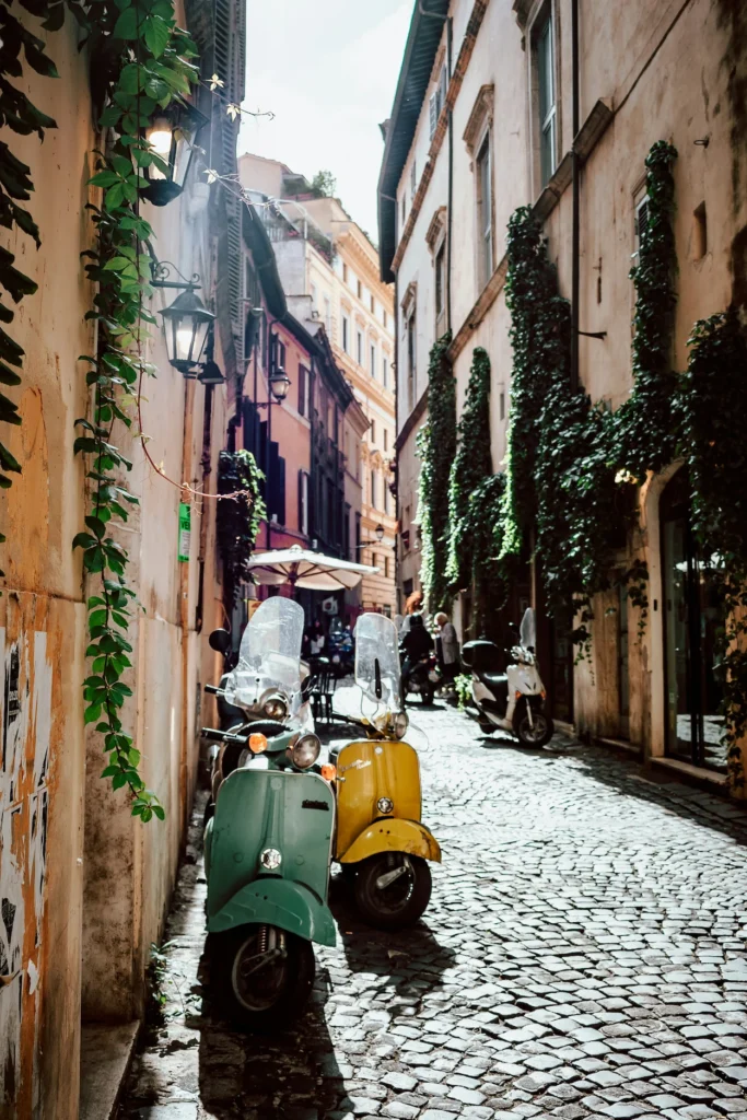 A quiet, narrow side street in Rome, Italy