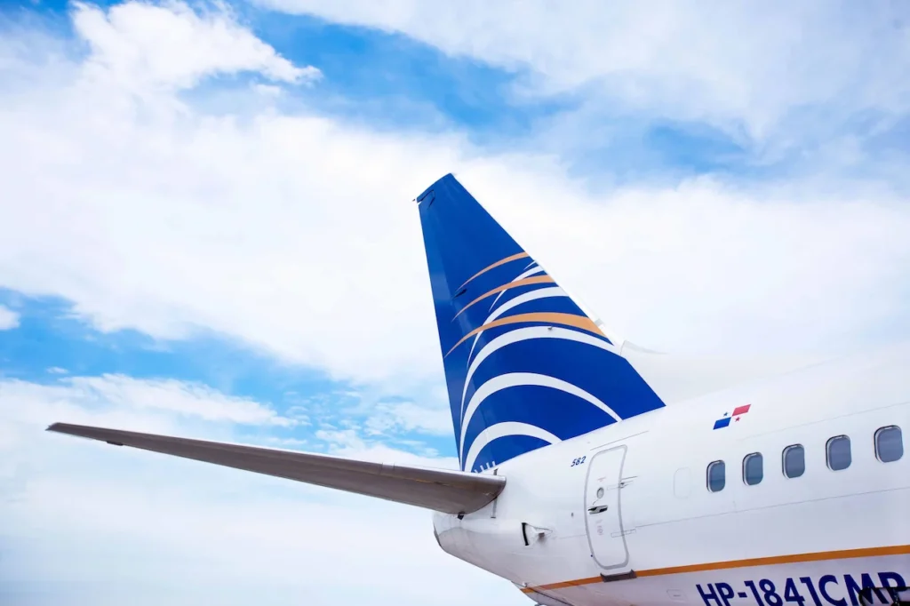 Iconic tail fin representing Copa Airlines' connection across global destinations