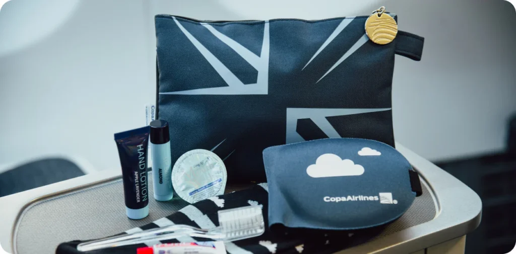 Copa Airlines Business Class amenity kits for long-haul traveler