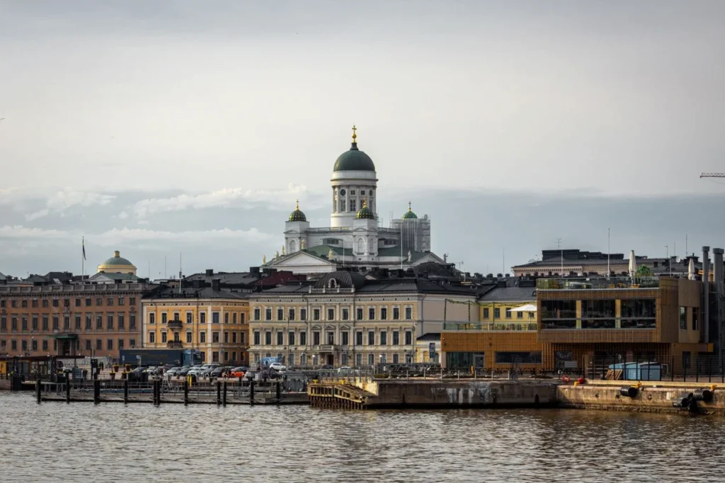 Helsinki Cathedral rising above the South Harbor waterfront