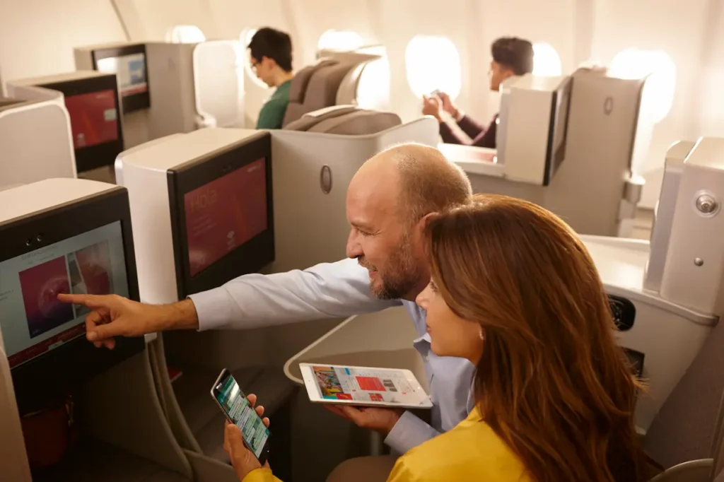 Iberia business class cabins offer interactive touchscreen entertainment