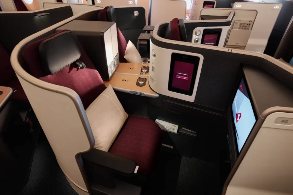 Modern premium seating arrangement inside the SWISS Senses Business Class