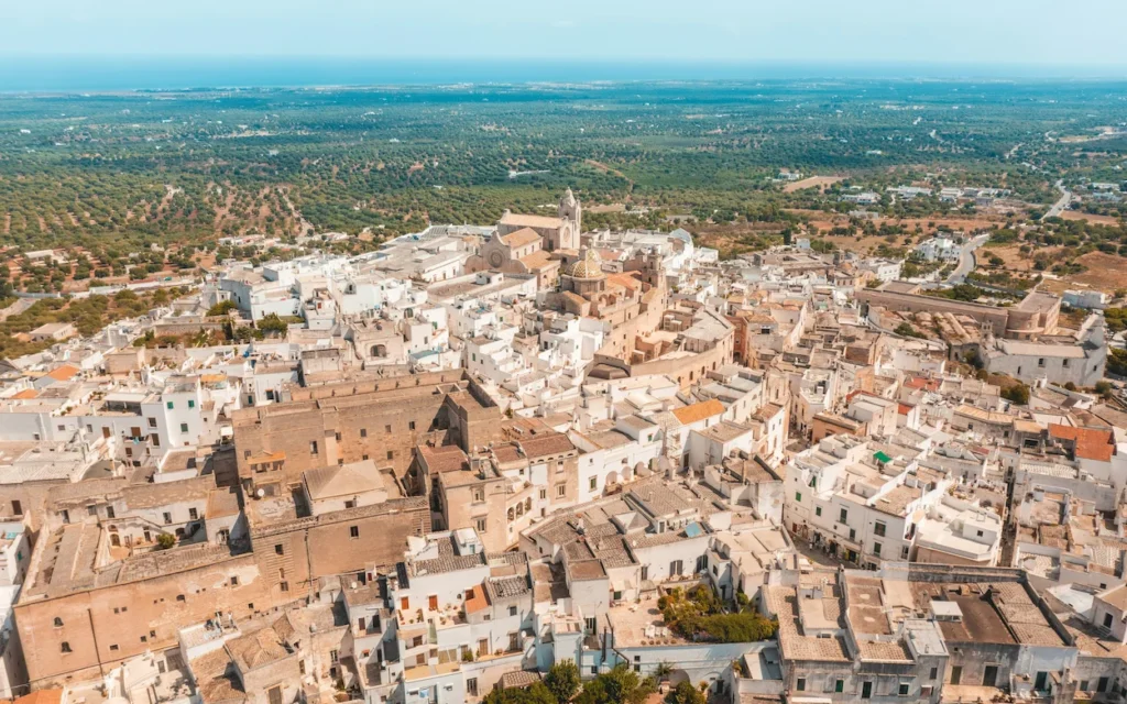 Aerial view of Ostuni old town in Brindisi, Puglia