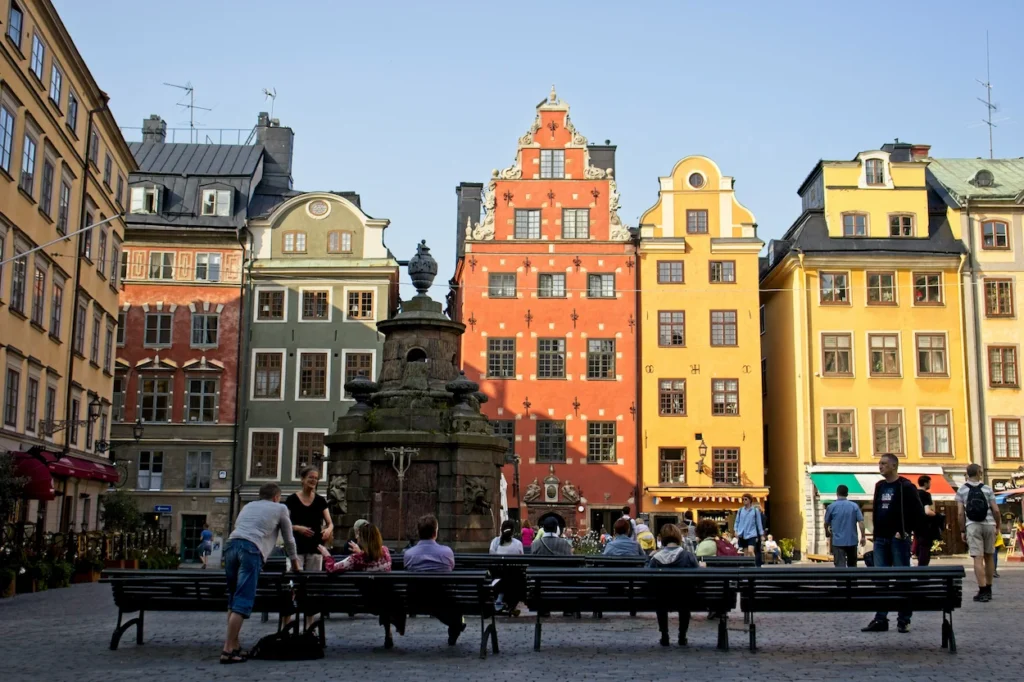The famous colorful historic buildings at Stortorget square in Gamla Stan