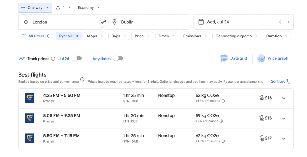 Dublin flight deals from London