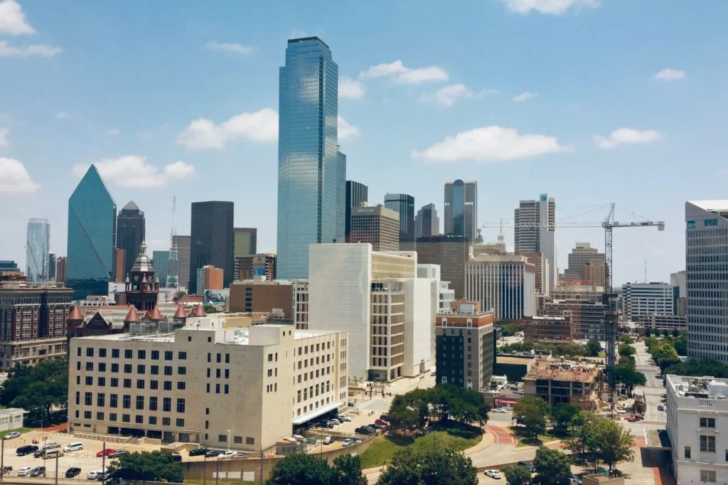 Downtown Dallas skyline featuring major skyscrapers and landmarks