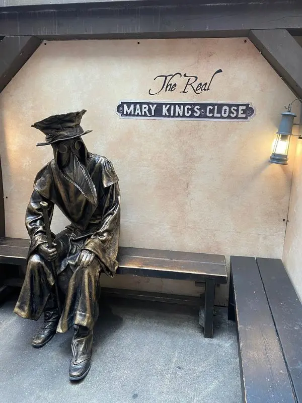 A statue of a plague doctor at The Real Mary King’s Close.