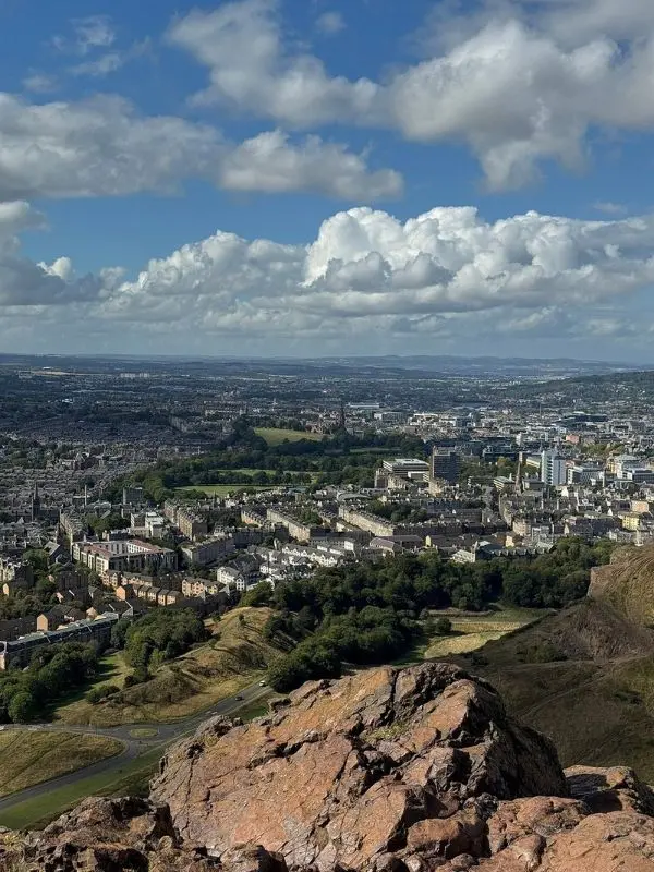 A city view from the rocky summit of Arthur’s Seat.
