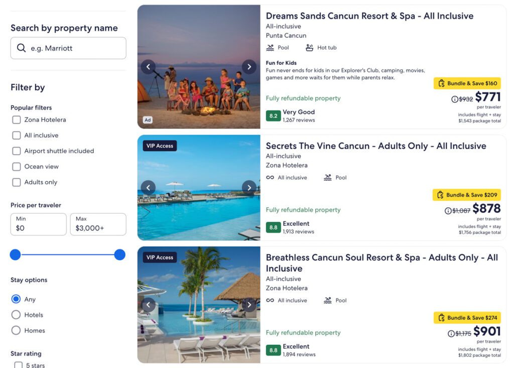 Recent vacation package deals from Boston via Expedia