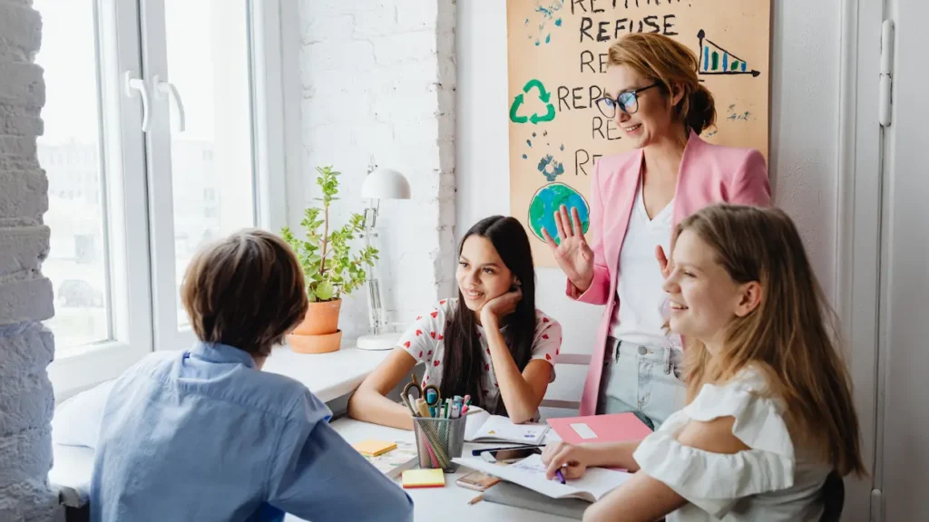 A facilitator talking to participants