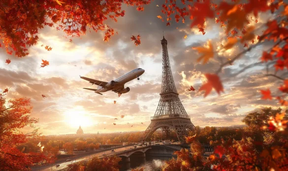 Beautiful view of airplane flying over Paris