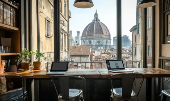Digital nomad cafe with view of Duomo