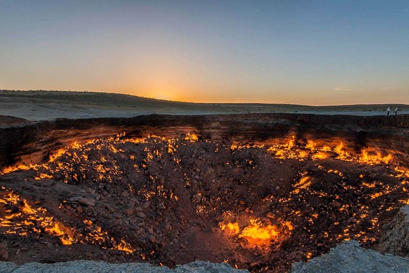 The Darvaza Gas Crater in Turkmenistan is a 230-foot-wide pit that has been on fire for over 50 years.