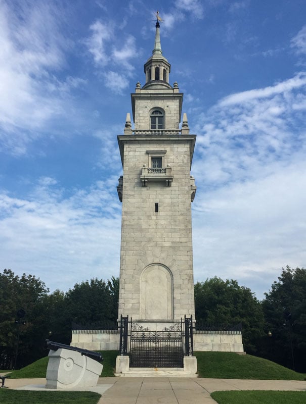 Image showing Thomas Park in South Boston, with green grass and Dorchester Heights monument.