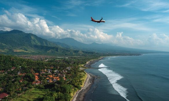Airplane flying over Bali