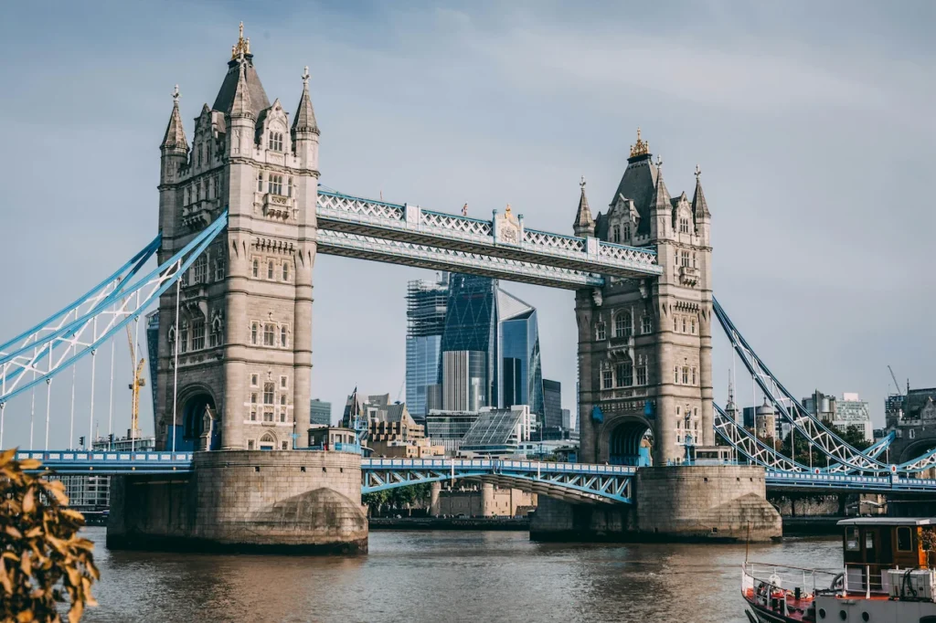 Tower Bridge standing over the Thames River in London