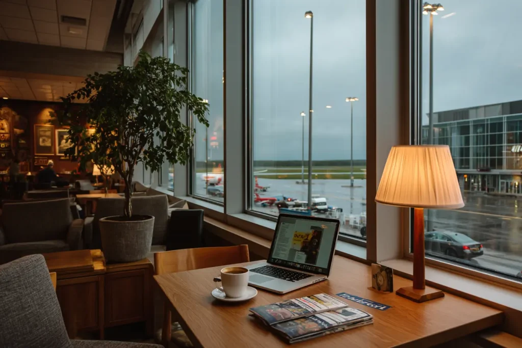 My photo working at an airport lounge